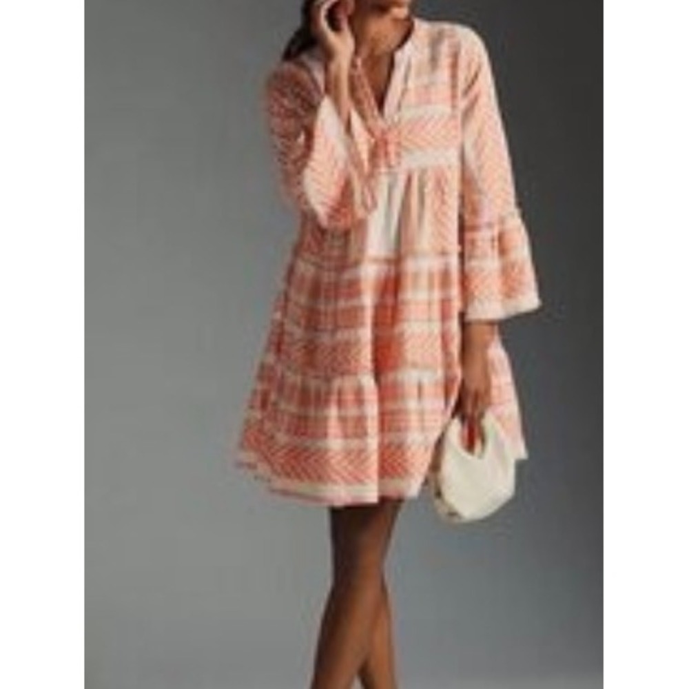 Devotion Twins Anthropologie Ella Tunic Dress XS Peach/White 100% Cotton NEW